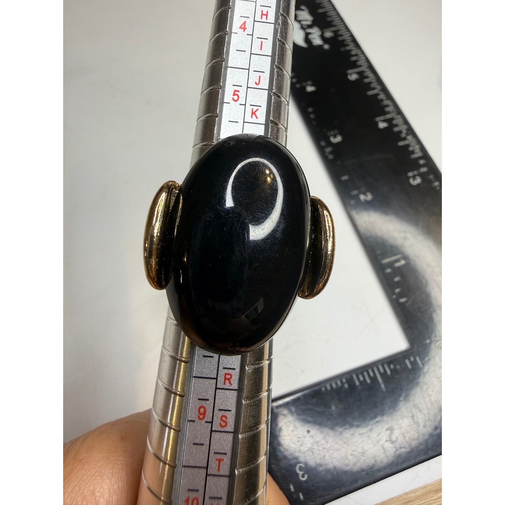 Mia Gold Tone Oversized Black Oval Cabochon Cocktail Statement Ring Size 6.5